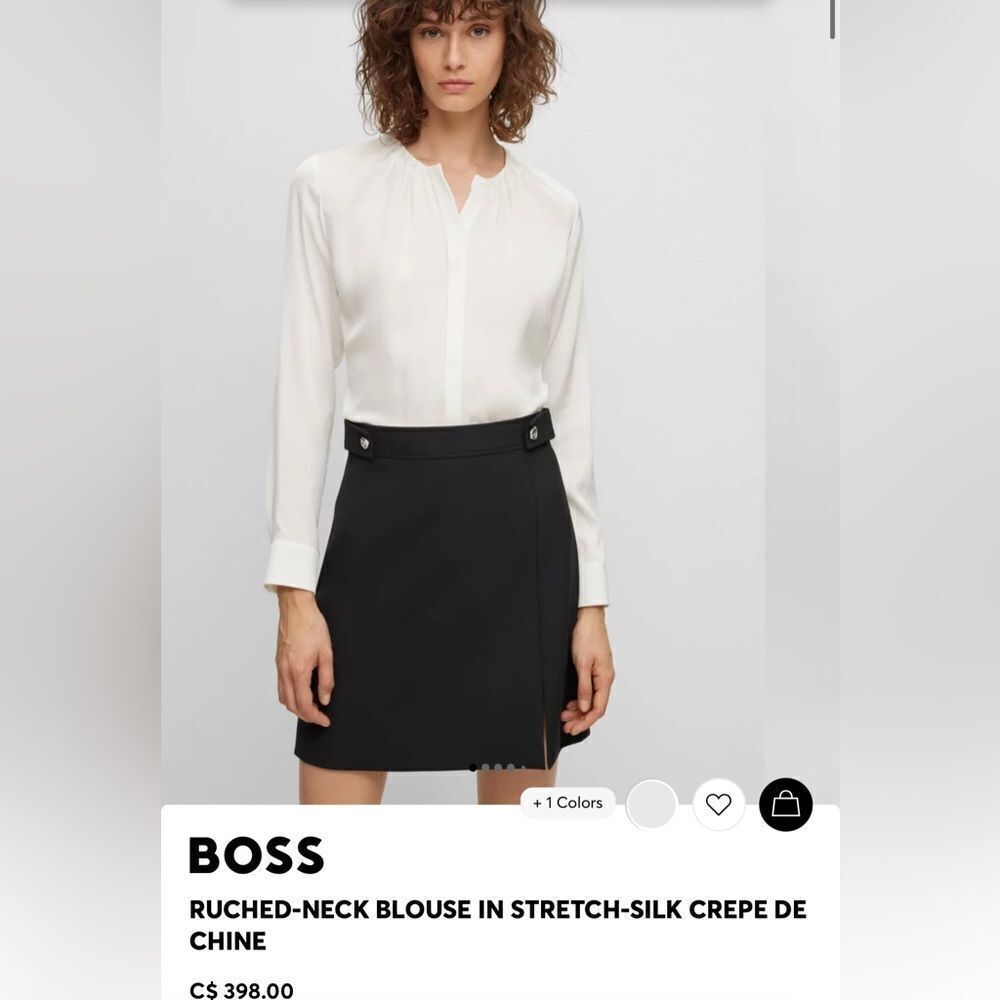 Hugo Boss RUCHED-NECK BLOUSE IN STRETCH-SILK CREPE DE CHINE